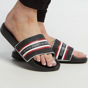 Michael Kors Gilmore Slide Sandals - Black/Crimson - Size 10